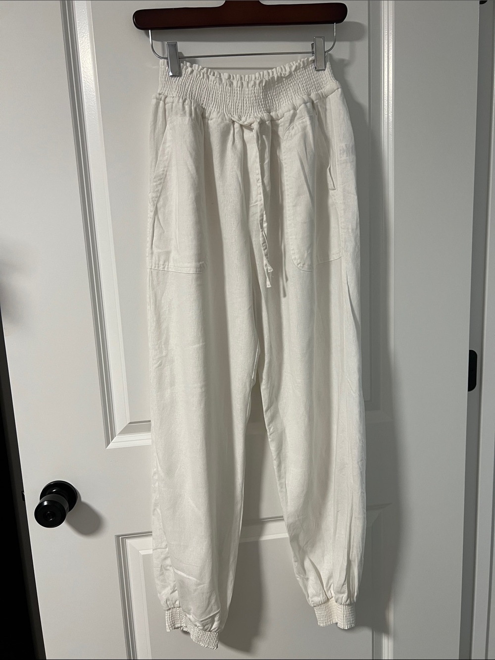Love Tree White Drawstring Smocked Waist Track Pants